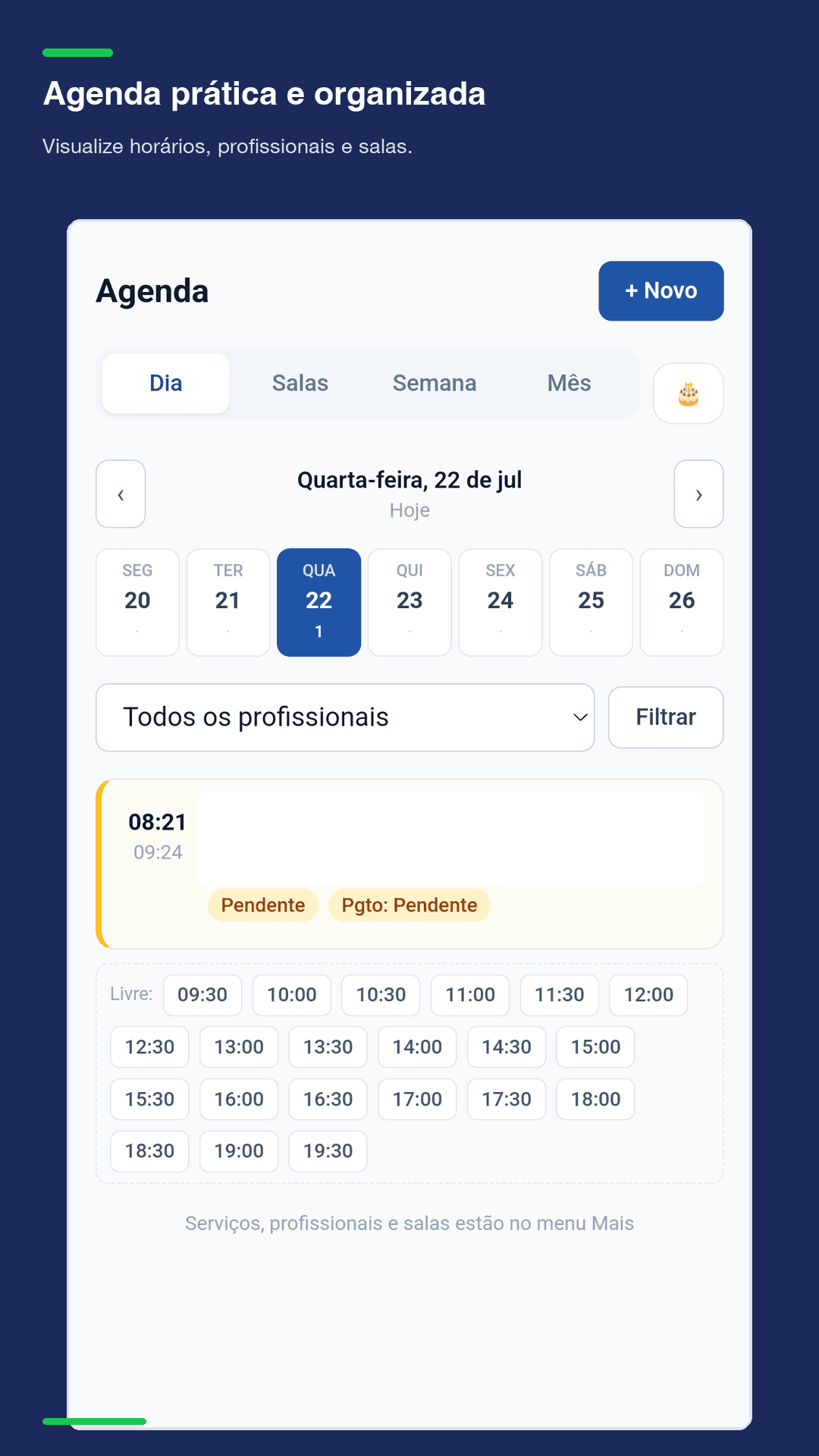 Tela real da agenda do Organize+ no Android