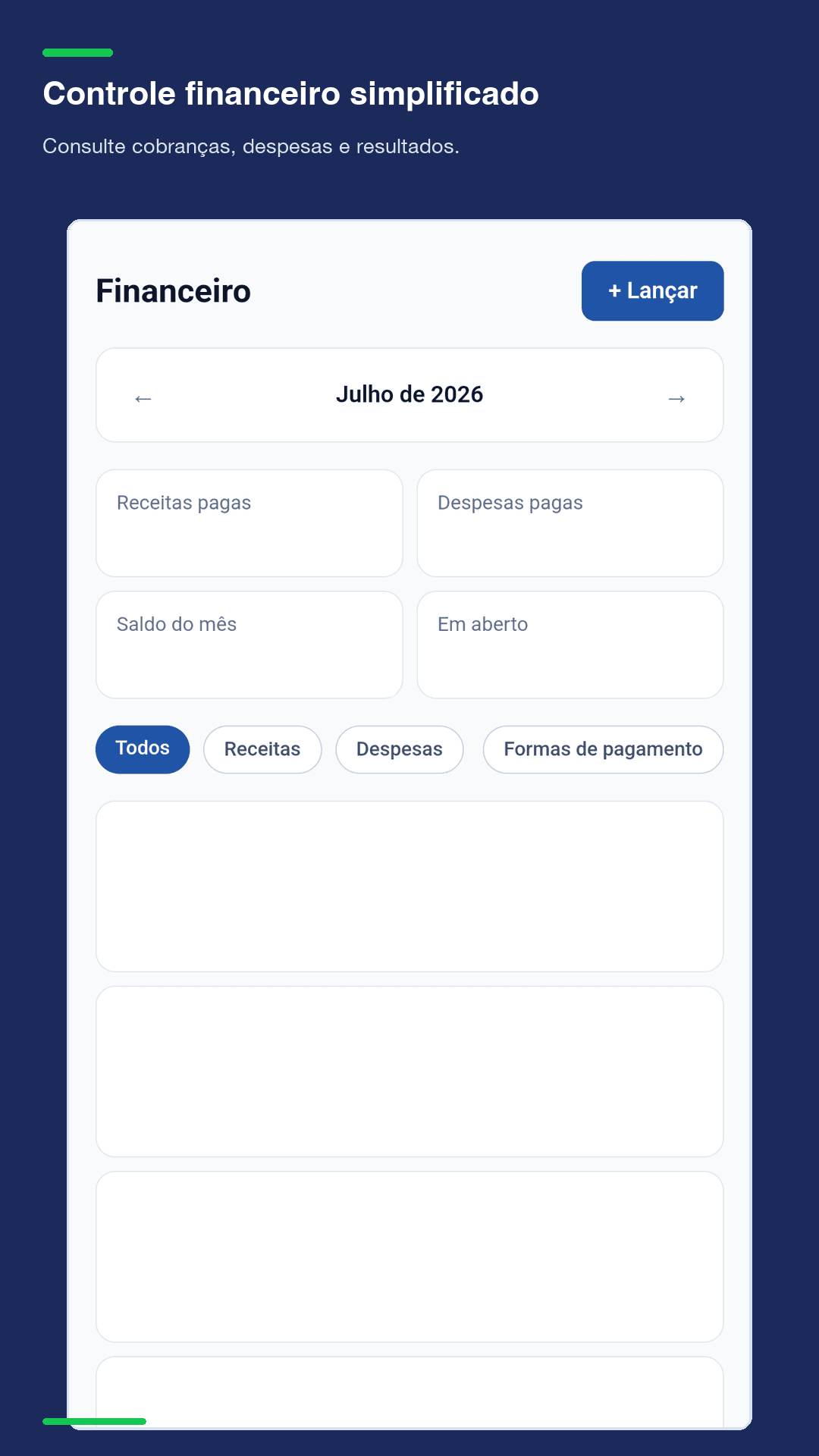Tela real do financeiro no Organize+ Android
