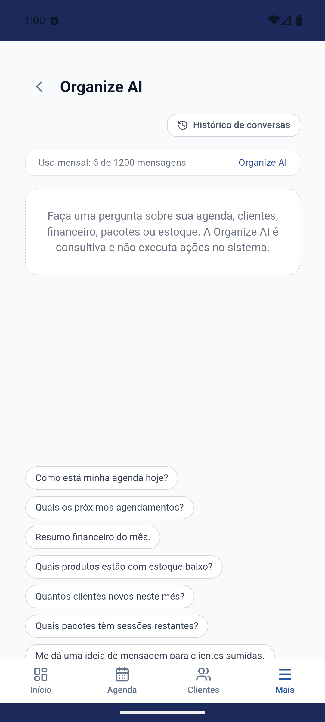 Tela real da Organize AI no Android
